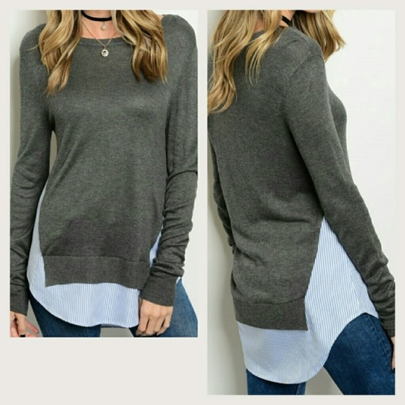 Potter's Pot Sweaters - Gray Mock Layered Sweater